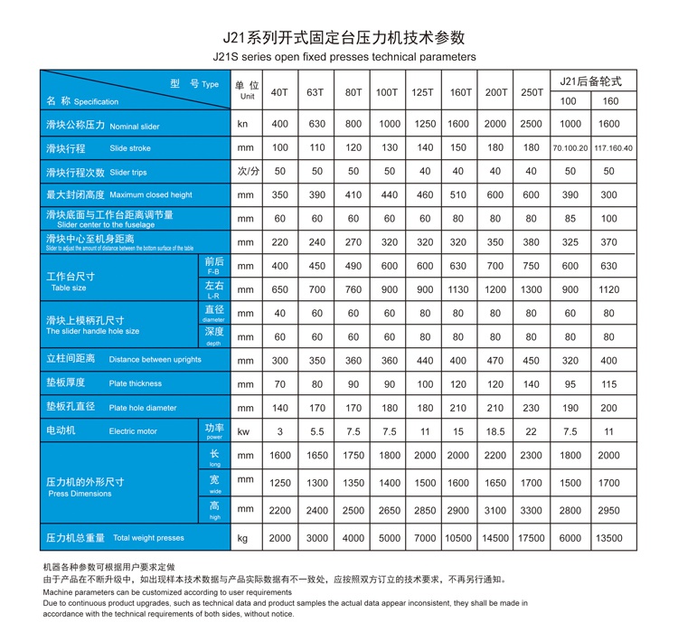 J21 series open fixed table mechanical punch